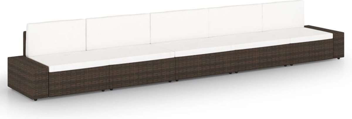 Vidaxl 5-delige Loungeset Met Kussens Poly Rattan - Bruin