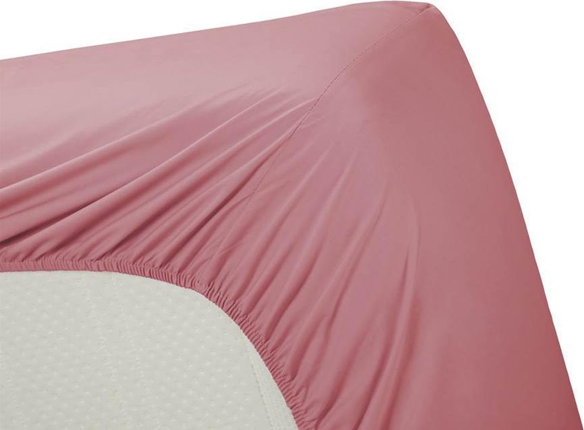 AMBIANTE Cotton Uni Hoeslaken - 100% Katoen - 1-persoons (90x210/220 Cm) - Pink - Roze