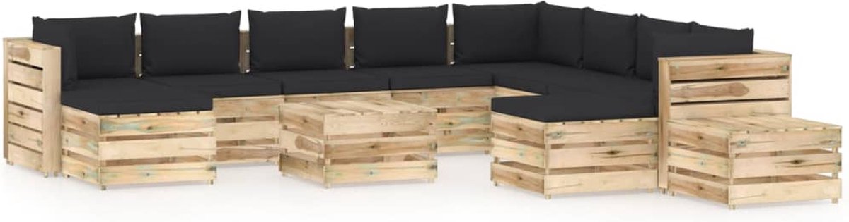 Vidaxl 12-delige Loungeset Met Kussens Geïmpregneerd Hout - Zwart