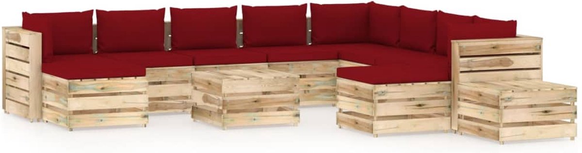 Vidaxl 12-delige Loungeset Met Kussens Geïmpregneerd Hout - Rood