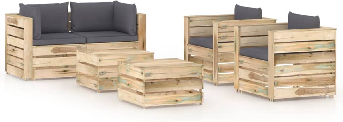 Vidaxl 6-delige Loungeset Met Kussens Geïmpregneerd Hout - Groen