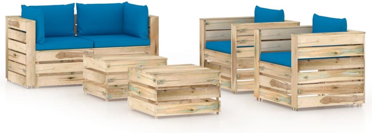 Vidaxl 6-delige Loungeset Met Kussens Geïmpregneerd Hout - Blauw