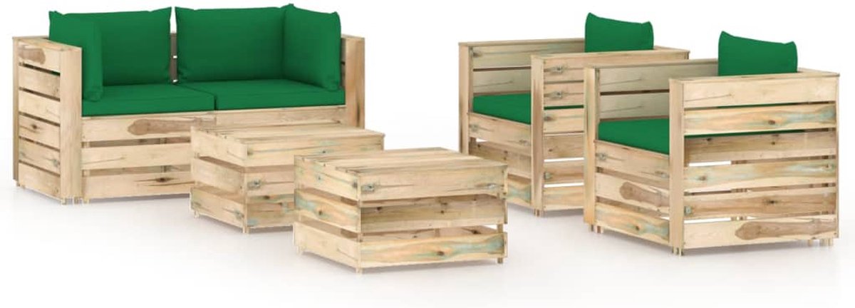 Vidaxl 6-delige Loungeset Met Kussens Geïmpregneerd Hout - Groen