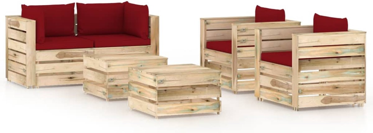 Vidaxl 6-delige Loungeset Met Kussens Geïmpregneerd Hout - Rood