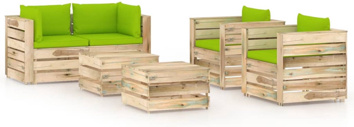 Vidaxl 6-delige Loungeset Met Kussens Geïmpregneerd Hout - Groen