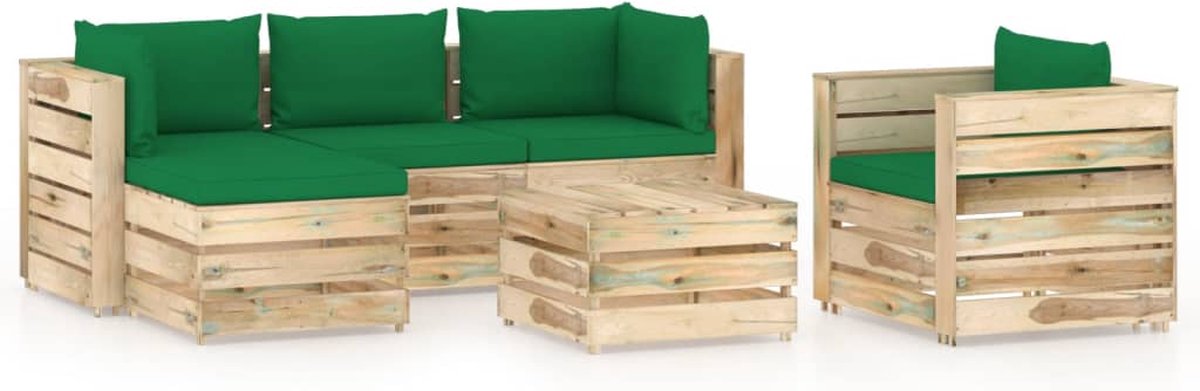 Vidaxl 6-delige Loungeset Met Kussens Geïmpregneerd Hout - Groen