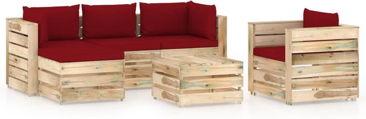 Vidaxl 6-delige Loungeset Met Kussens Geïmpregneerd Hout - Rood