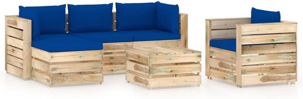 Vidaxl 6-delige Loungeset Met Kussens Geïmpregneerd Hout - Blauw