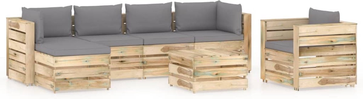 Vidaxl 7-delige Loungeset Met Kussens Geïmpregneerd Hout - Grijs