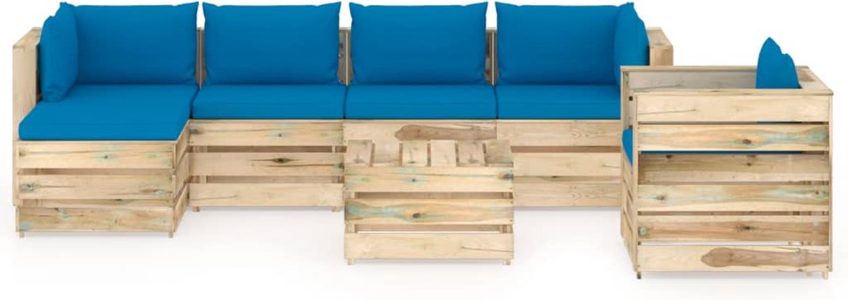 Vidaxl 7-delige Loungeset Met Kussens Geïmpregneerd Hout - Blauw