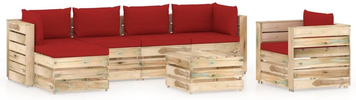 Vidaxl 7-delige Loungeset Met Kussens Geïmpregneerd Hout - Rood