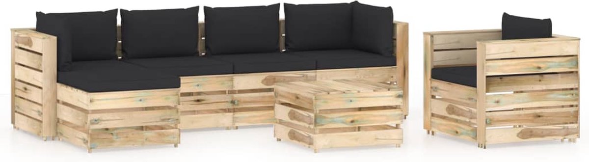 Vidaxl 7-delige Loungeset Met Kussens Geïmpregneerd Hout - Zwart