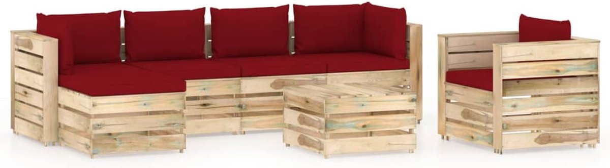 Vidaxl 7-delige Loungeset Met Kussens Geïmpregneerd Hout - Rood