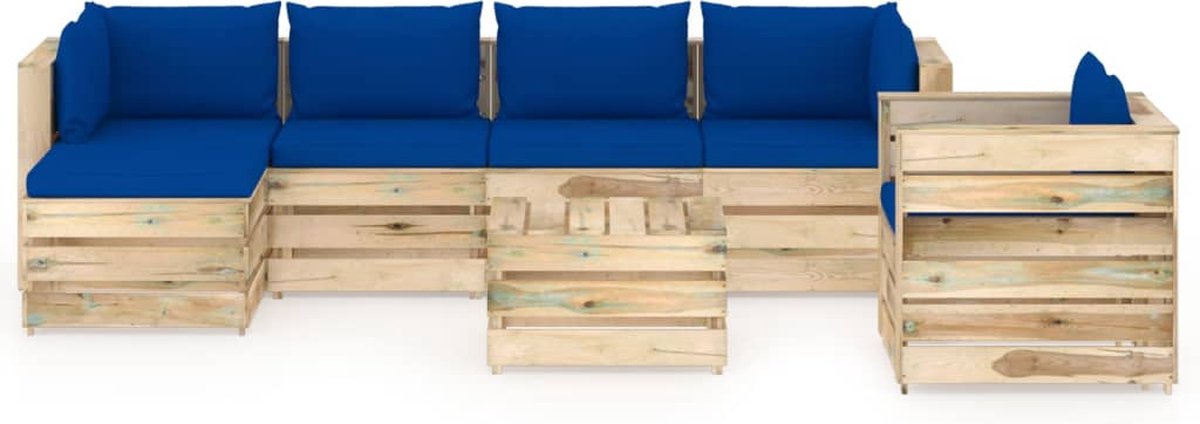 Vidaxl 7-delige Loungeset Met Kussens Geïmpregneerd Hout - Blauw
