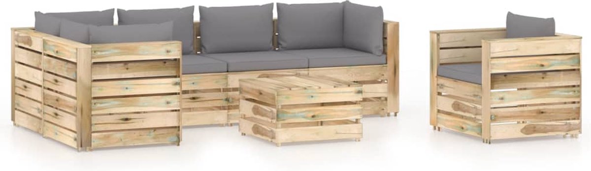 Vidaxl 7-delige Loungeset Met Kussens Geïmpregneerd Hout - Grijs