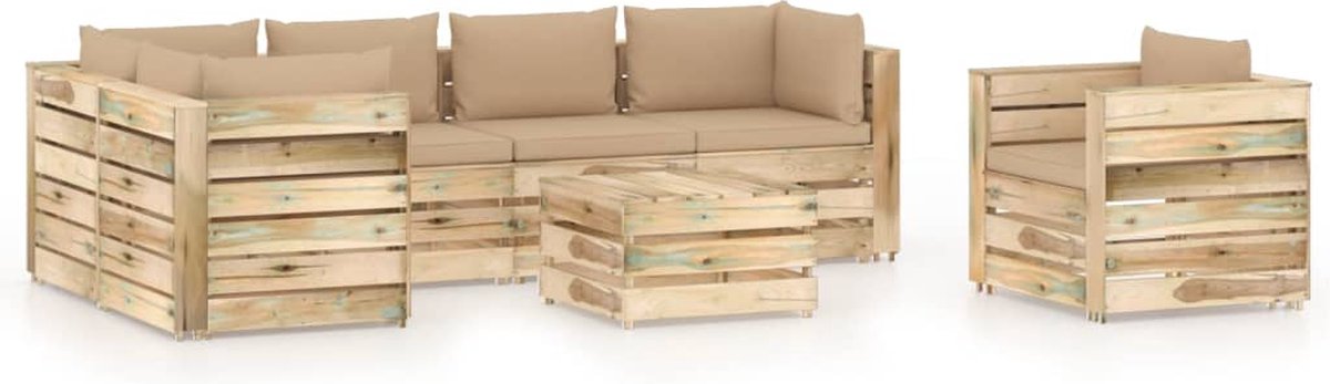 Vidaxl 7-delige Loungeset Met Kussens Geïmpregneerd Hout - Beige