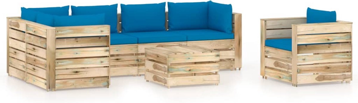 Vidaxl 7-delige Loungeset Met Kussens Geïmpregneerd Hout - Blauw