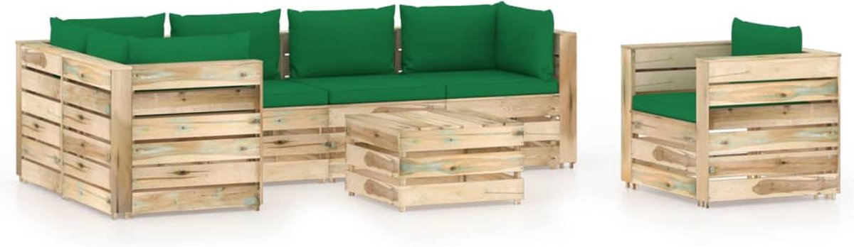 Vidaxl 7-delige Loungeset Met Kussens Geïmpregneerd Hout - Groen