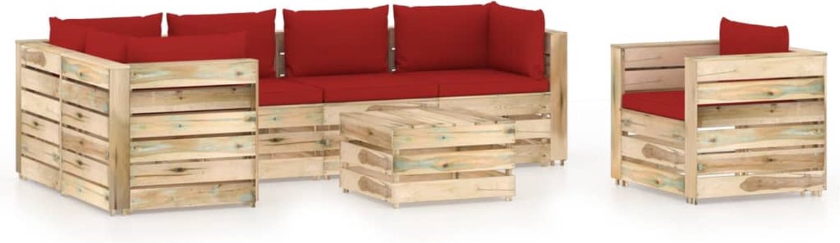 Vidaxl 7-delige Loungeset Met Kussens Geïmpregneerd Hout - Rood