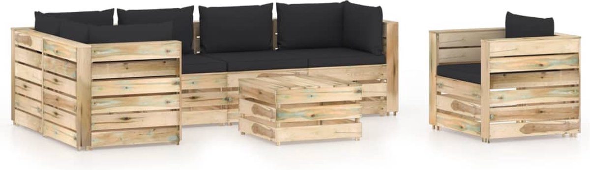 Vidaxl 7-delige Loungeset Met Kussens Geïmpregneerd Hout - Zwart