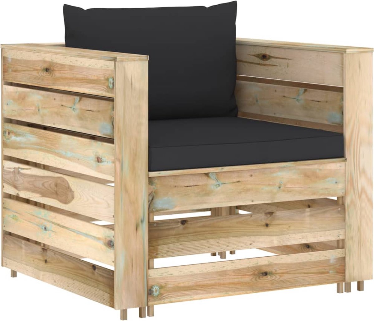 Vidaxl 7-delige Loungeset Met Kussens Geïmpregneerd Hout - Zwart
