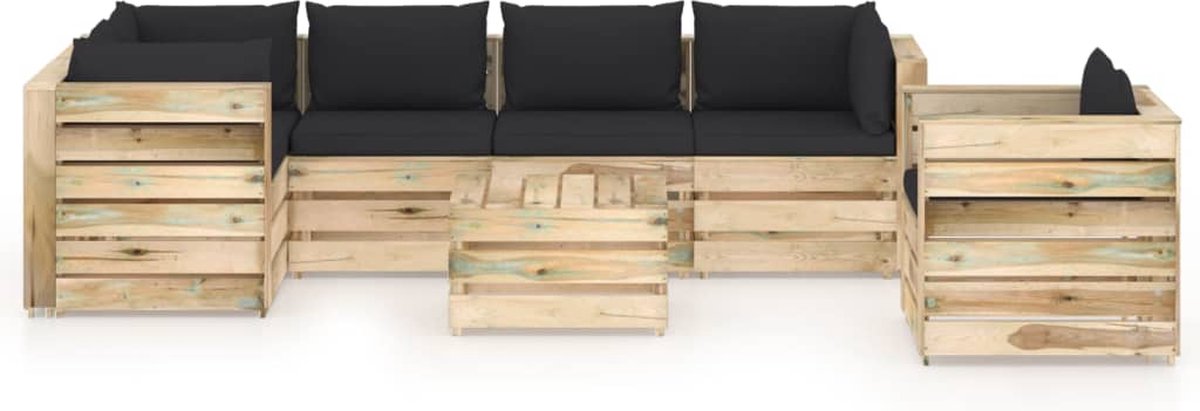Vidaxl 7-delige Loungeset Met Kussens Geïmpregneerd Hout - Zwart