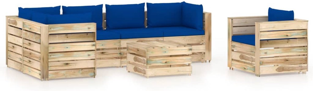 Vidaxl 7-delige Loungeset Met Kussens Geïmpregneerd Hout - Blauw