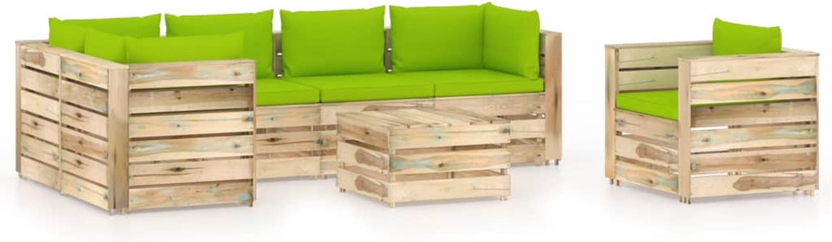 Vidaxl 7-delige Loungeset Met Kussens Geïmpregneerd Hout - Groen