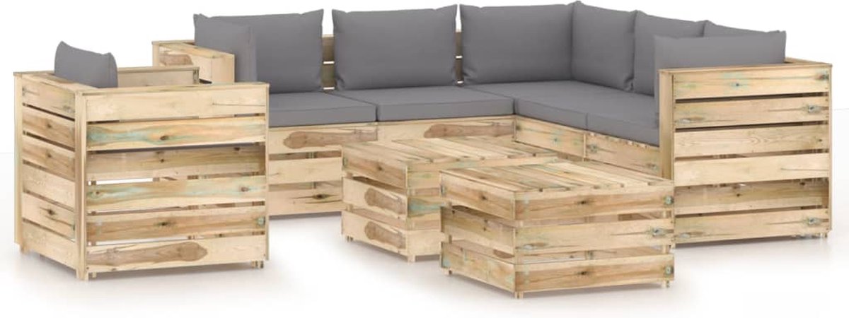 Vidaxl 8-delige Loungeset Met Kussens Geïmpregneerd Hout - Grijs