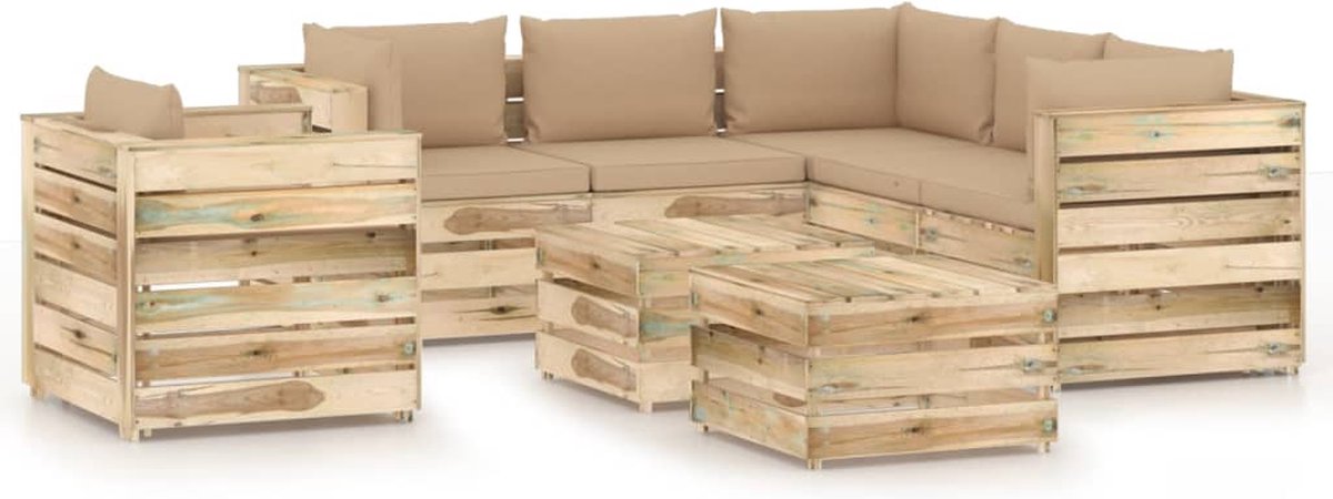 Vidaxl 8-delige Loungeset Met Kussens Geïmpregneerd Hout - Beige