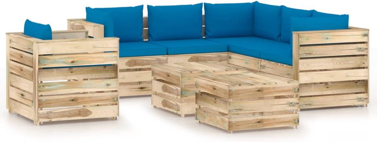 Vidaxl 8-delige Loungeset Met Kussens Geïmpregneerd Hout - Blauw