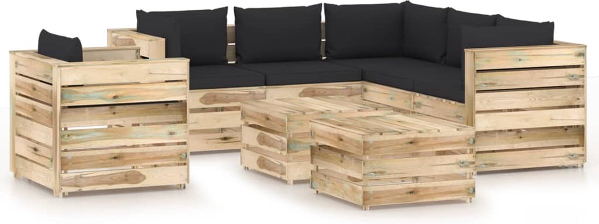 Vidaxl 8-delige Loungeset Met Kussens Geïmpregneerd Hout - Zwart