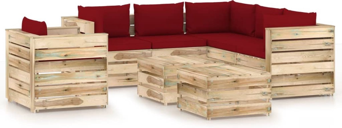 Vidaxl 8-delige Loungeset Met Kussens Geïmpregneerd Hout - Rood