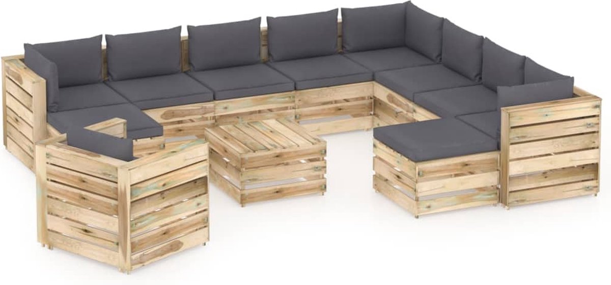 Vidaxl 12-delige Loungeset Met Kussens Geïmpregneerd Hout - Groen