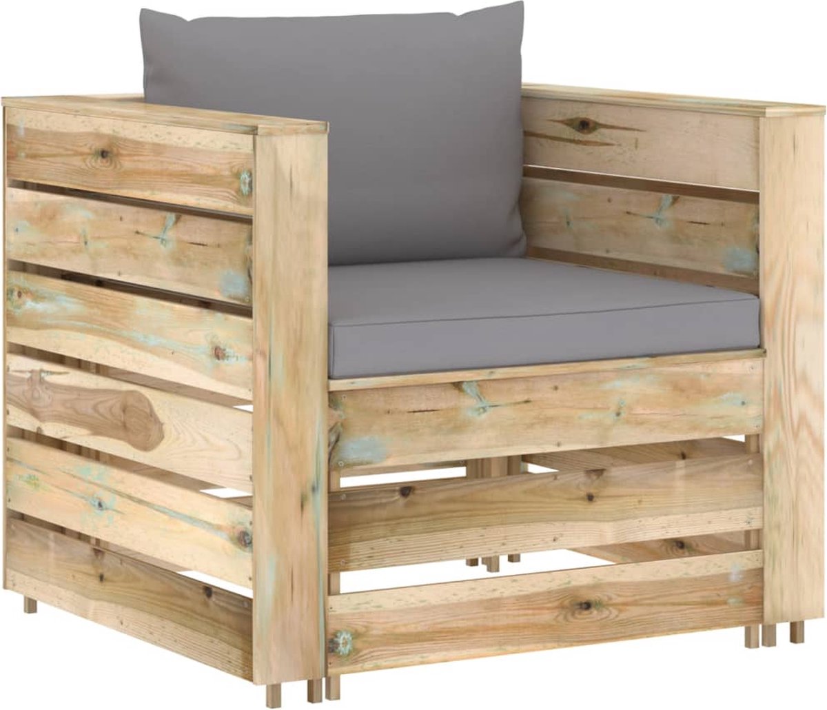 Vidaxl 12-delige Loungeset Met Kussens Geïmpregneerd Hout - Grijs