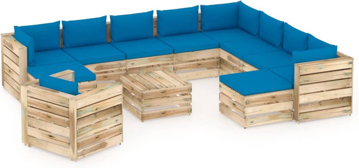 Vidaxl 12-delige Loungeset Met Kussens Geïmpregneerd Hout - Blauw