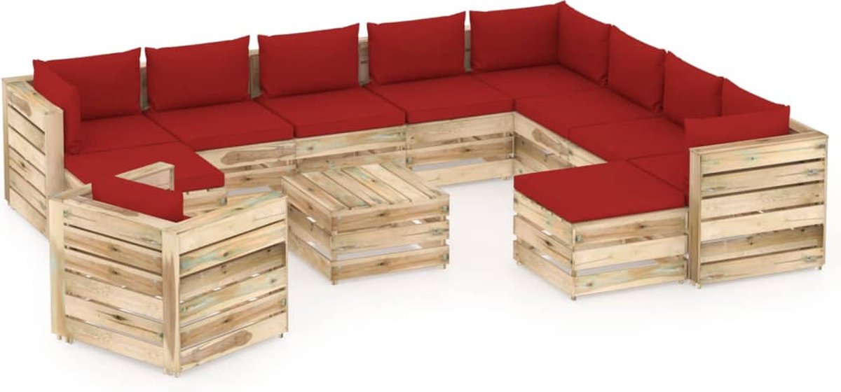 Vidaxl 12-delige Loungeset Met Kussens Geïmpregneerd Hout - Rood