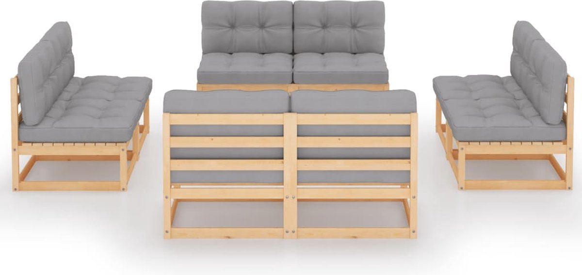 Vidaxl 8-delige Loungeset Met Kussens Massief Grenenhout - Grijs