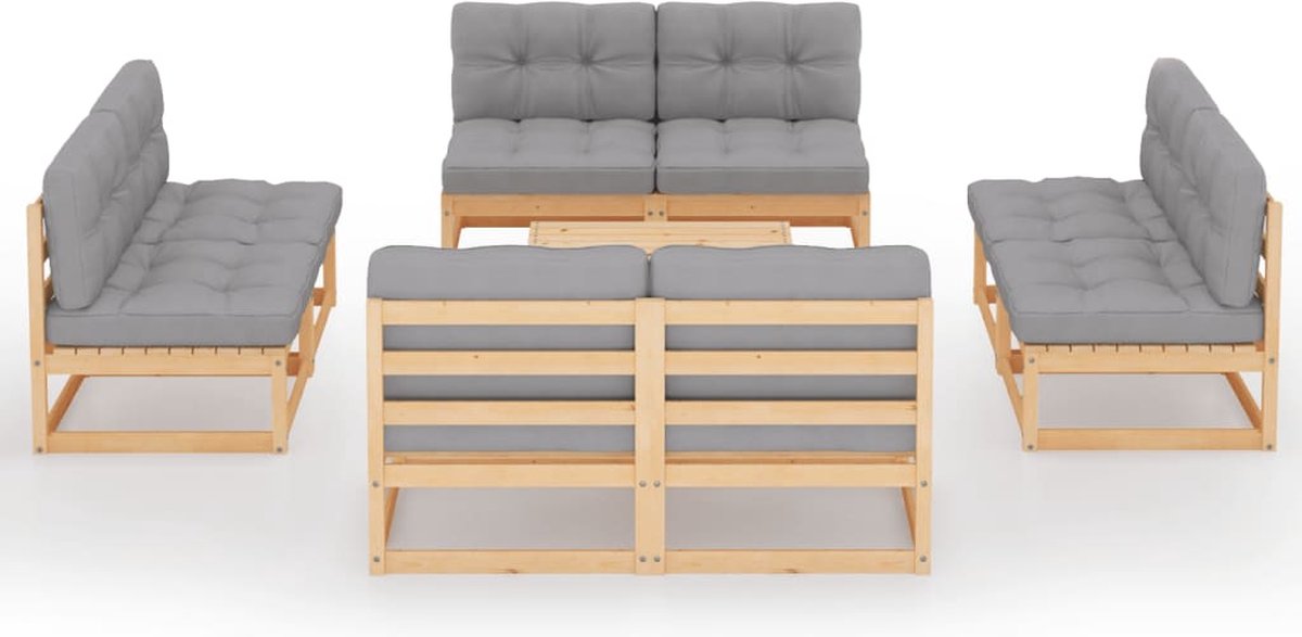Vidaxl 9-delige Loungeset Met Kussens Massief Grenenhout - Grijs