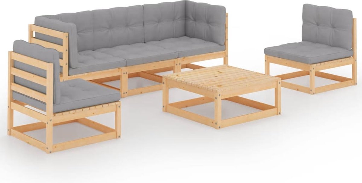 Vidaxl 6-delige Loungeset Met Kussens Massief Grenenhout - Grijs