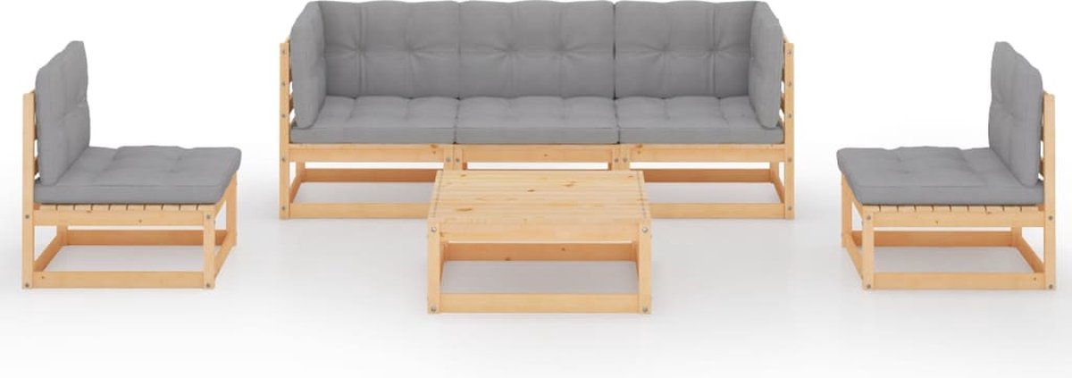 Vidaxl 6-delige Loungeset Met Kussens Massief Grenenhout - Grijs