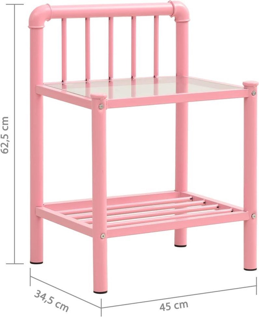 Vidaxl Nachtkastje 45x34,5x62,5 Cm Metaal En Glas En Transparant - Roze