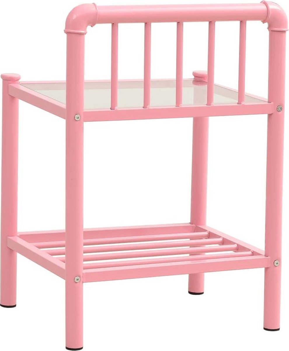 Vidaxl Nachtkastje 45x34,5x62,5 Cm Metaal En Glas En Transparant - Roze