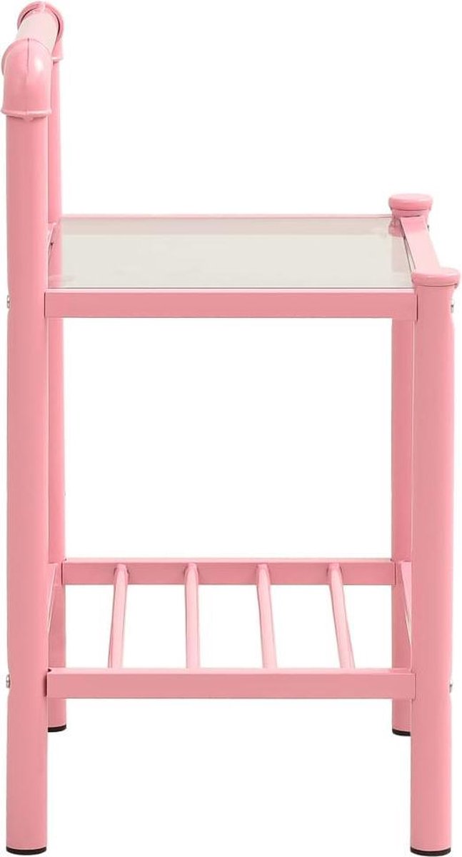Vidaxl Nachtkastje 45x34,5x62,5 Cm Metaal En Glas En Transparant - Roze