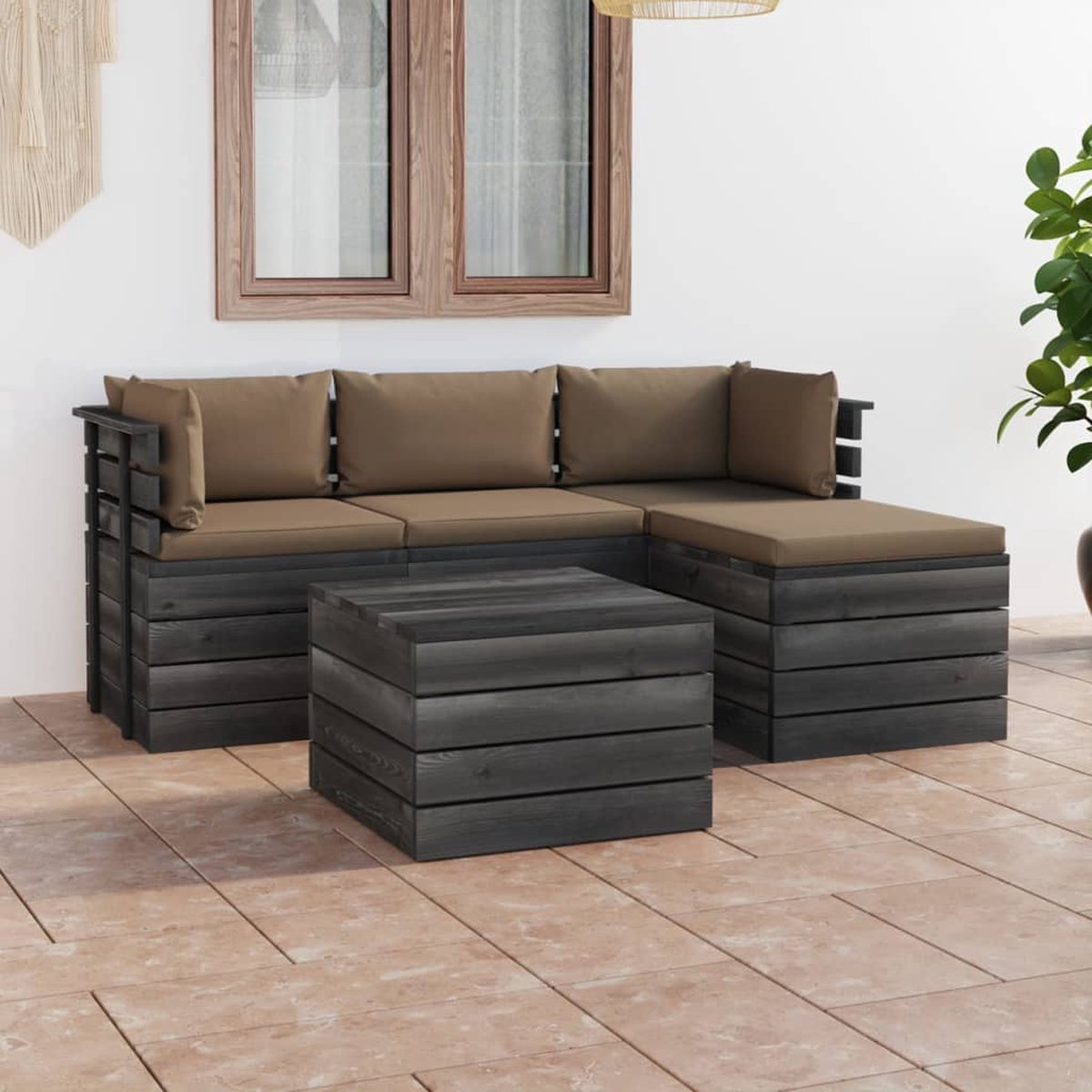 Vidaxl 5-delige Loungeset Met Kussens Pallet Massief Grenenhout - Bruin