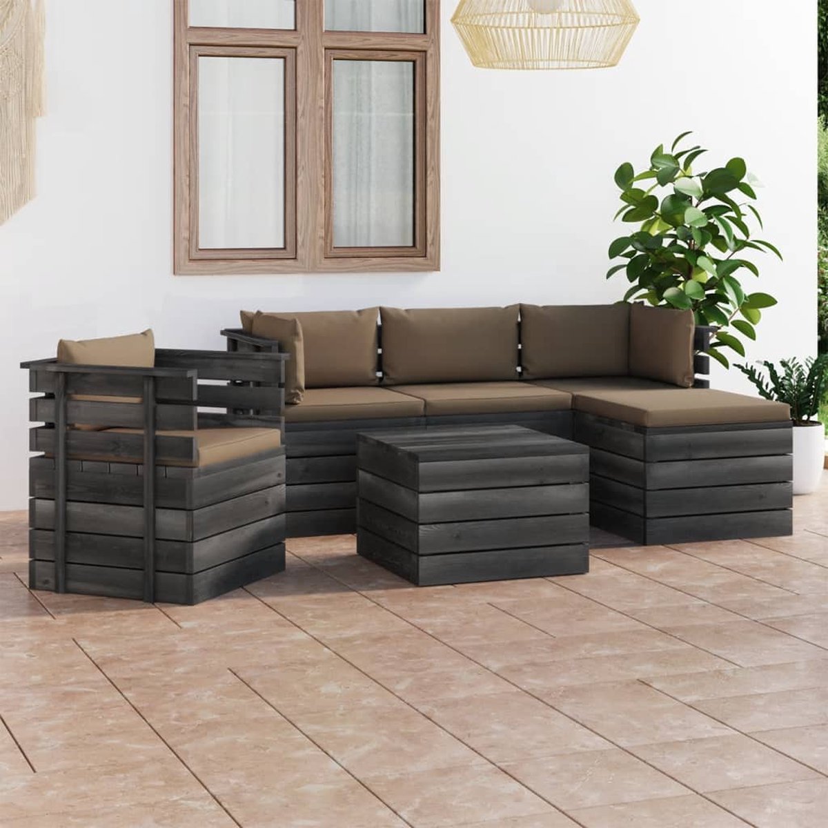 Vidaxl 6-delige Loungeset Met Kussens Pallet Massief Grenenhout - Bruin