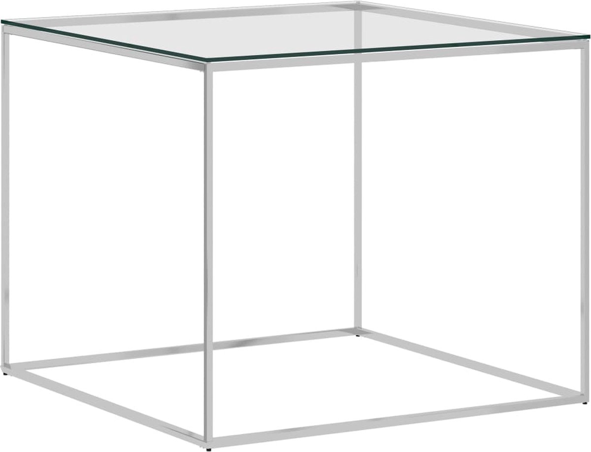 Vidaxl Salontafel 50x50x43 Cm Roestvrij Staal En Glas Zilverkleurig - Silver