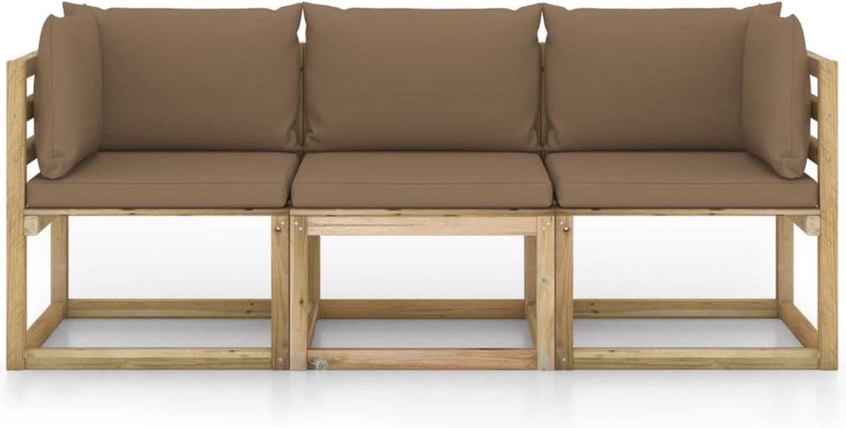 Vidaxl Tuinbank 3-zits Met Taupe Kussens - Bruin