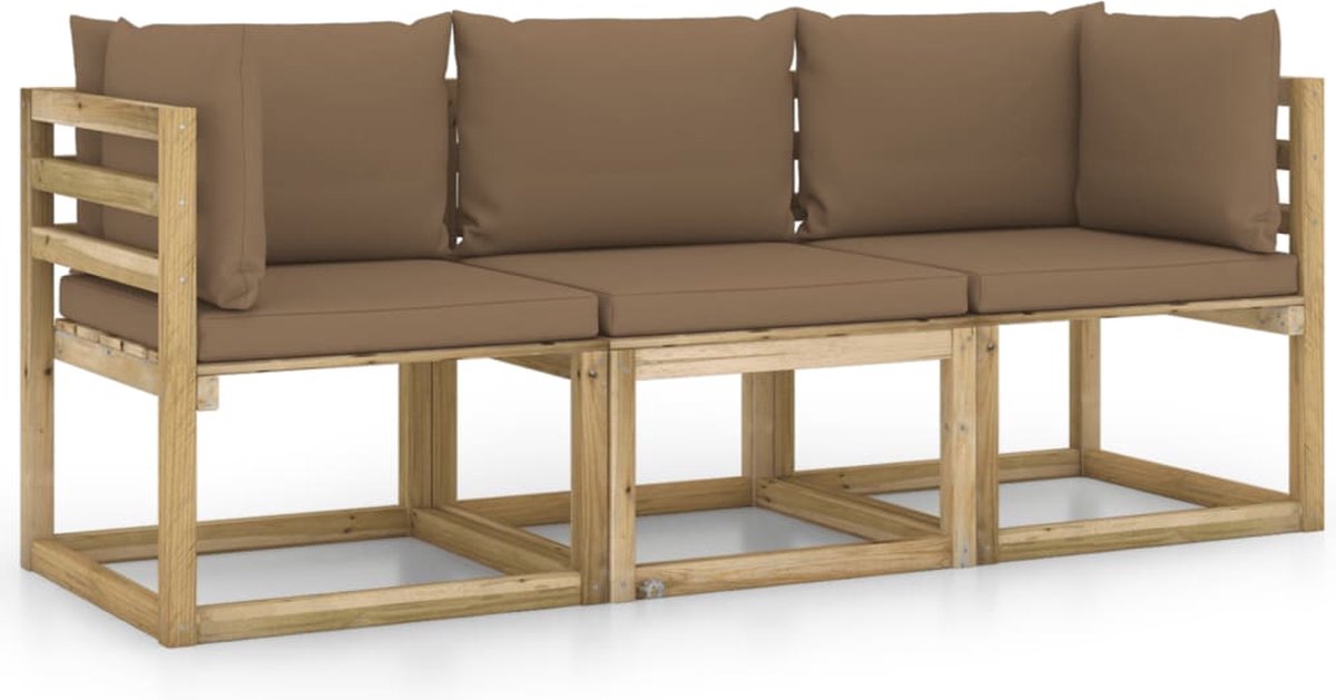Vidaxl Tuinbank 3-zits Met Taupe Kussens - Bruin