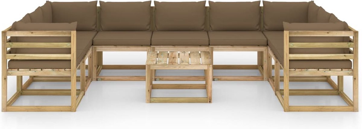 Vidaxl 10-delige Loungeset Met Kussens Geïmpregneerd Grenenhout - Bruin